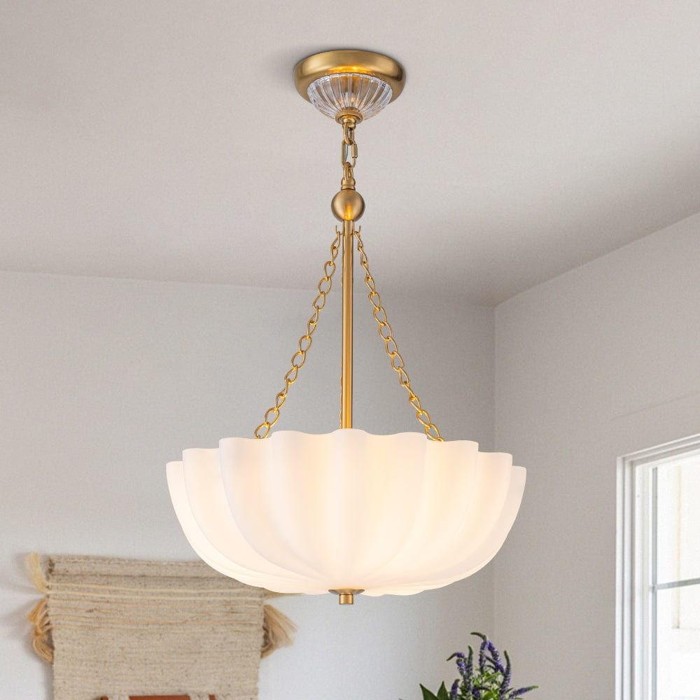 Modern 3-Light Shell Glass Chandelier Scalloped Shade Pendant For Dining Room - 15.7 in