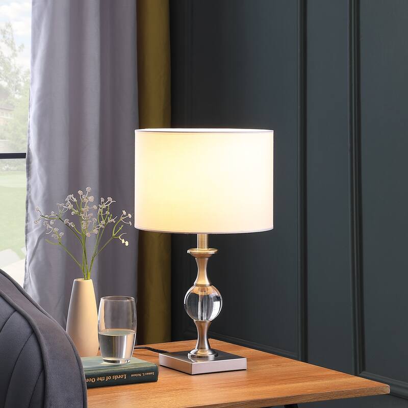19.75 In. Satin Nickel Crystal Orb Metal Table Lamp