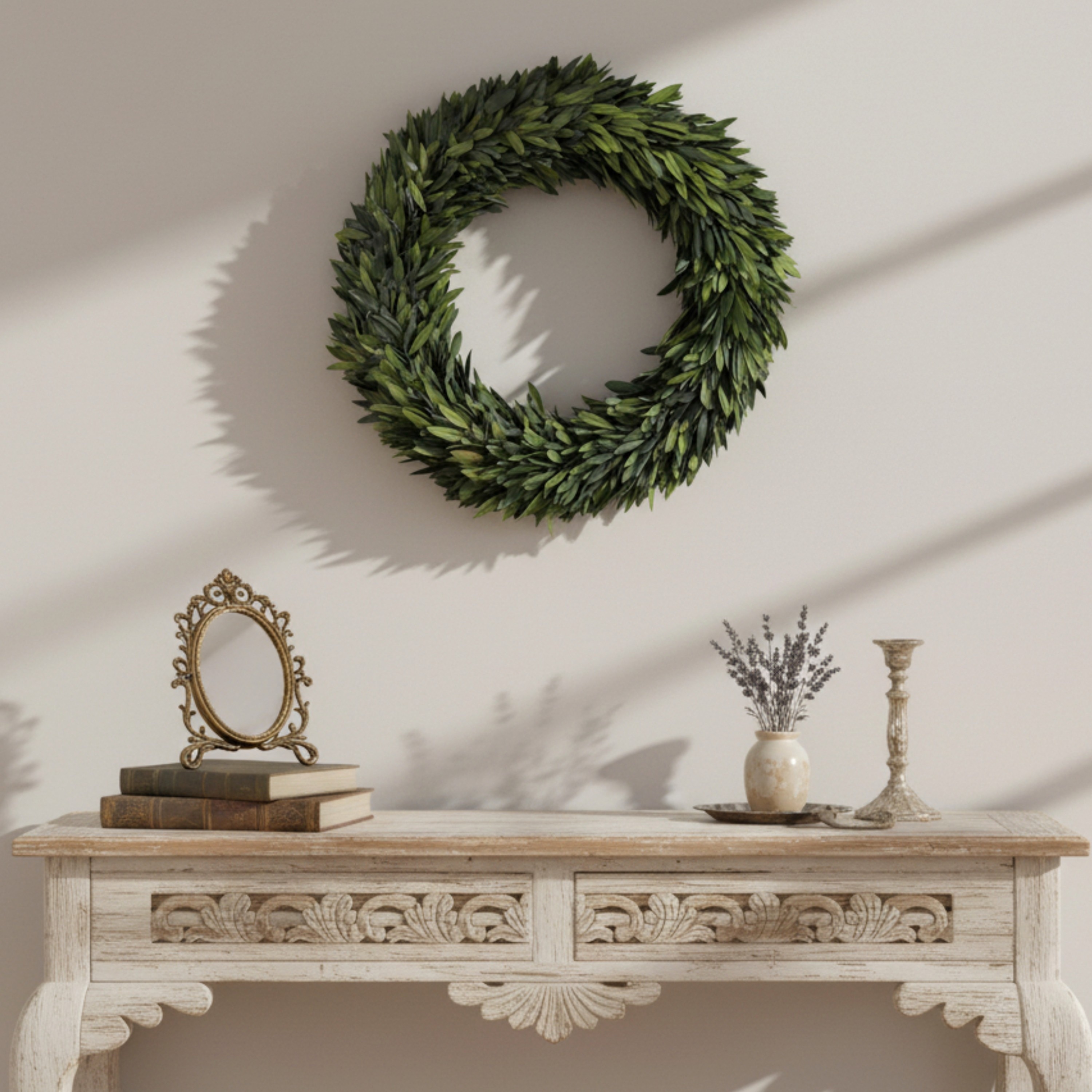 Haven 20" Real Preserved Olive Leaf Wreath - For Indoor Display