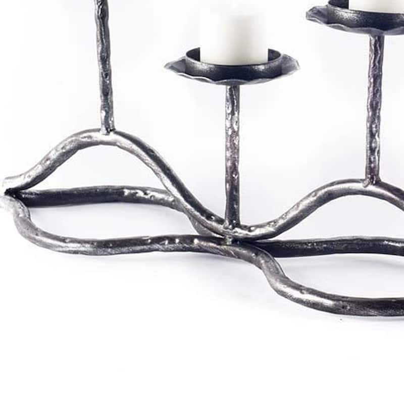 7" Black Distressed Geometric Metal Tabletop Tealight Candle Holder