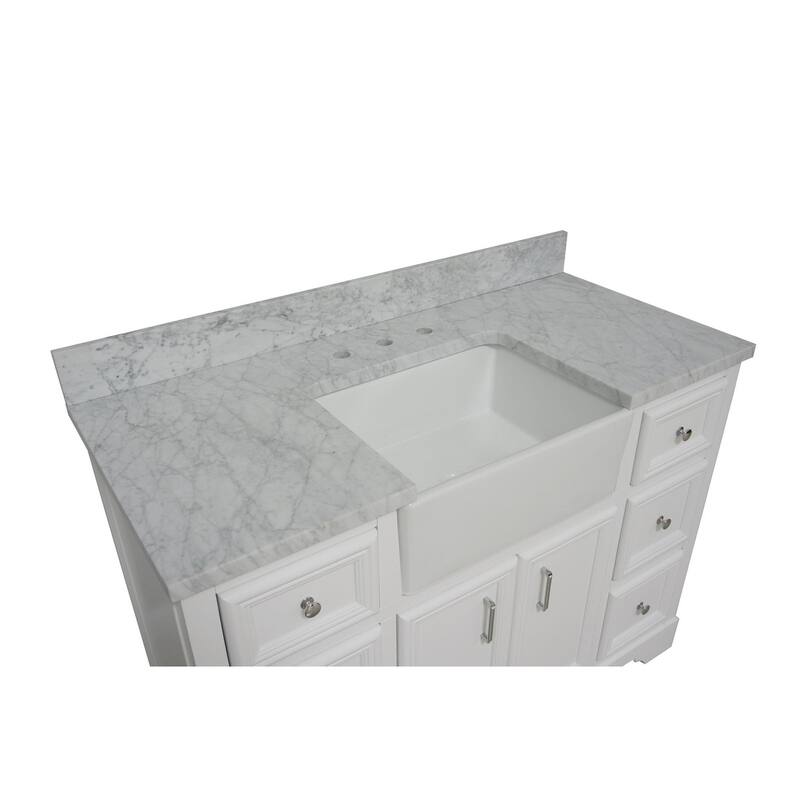 KitchenBathCollection Zelda 48" Farmhouse Bathroom Vanity with Carrara Marble Top