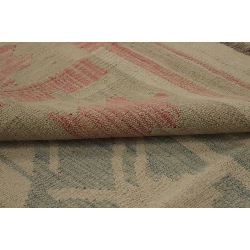 Hand Woven Oriental 100% Wool Carpet Southwestern Tribal Beige & Ivories Kilim Area Rug - 8' 11'' X 5' 10''