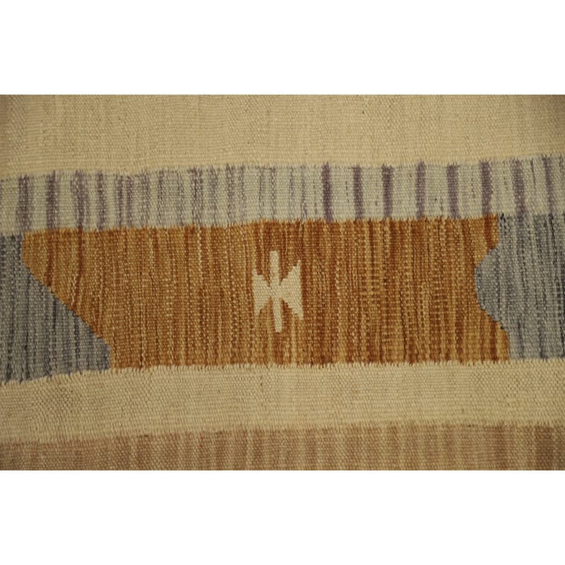 Hand Woven Oriental 100% Wool Carpet Southwestern Tribal Beige & Ivories Kilim Area Rug - 9' 1'' X 5' 11''