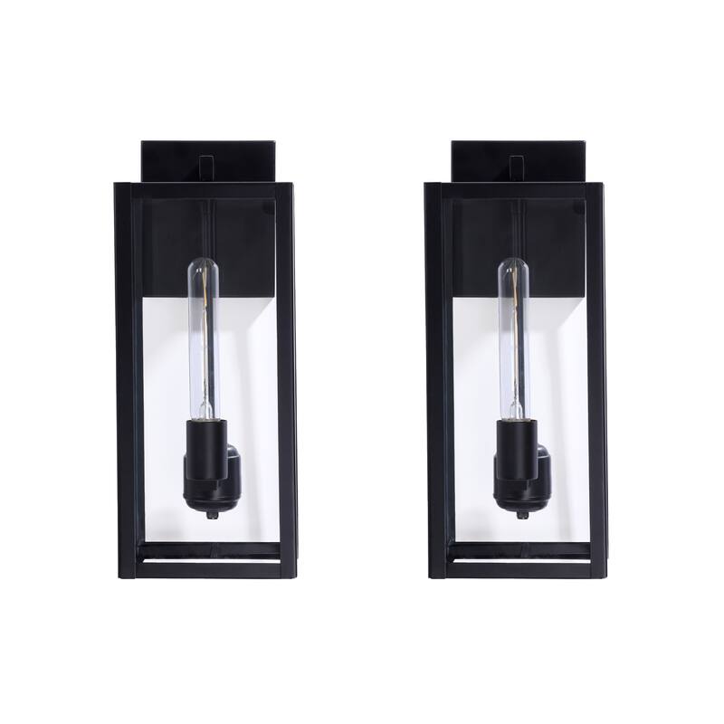 2 Pack Black Outdoor Lighting Wall Sconce with Clear Glass