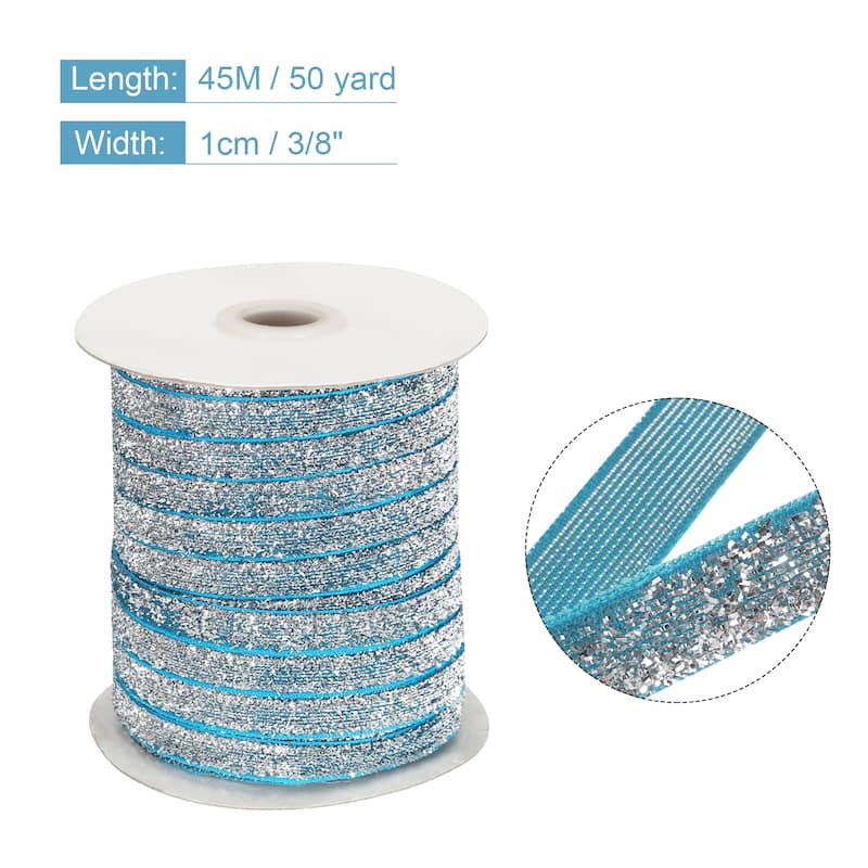 Metallic Glitter Velvet Ribbon 3/8 Inch x 50 Yard Single Face Ribbon - Blue