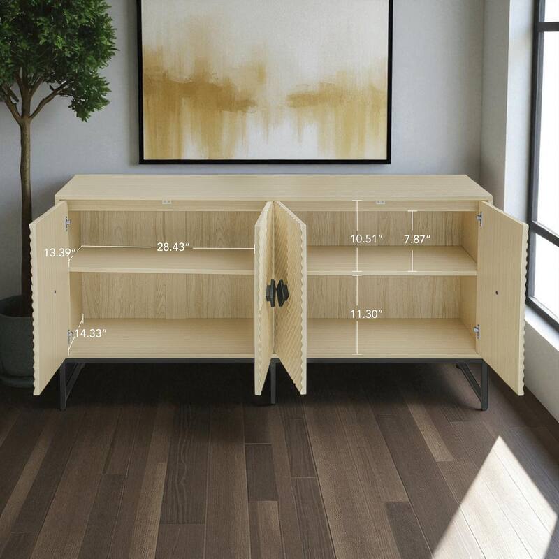 59" Modern 4-Door Sideboard Buffet Cabinet with Adjustable Shelves and Carved Doors for Kitchen or Entryway