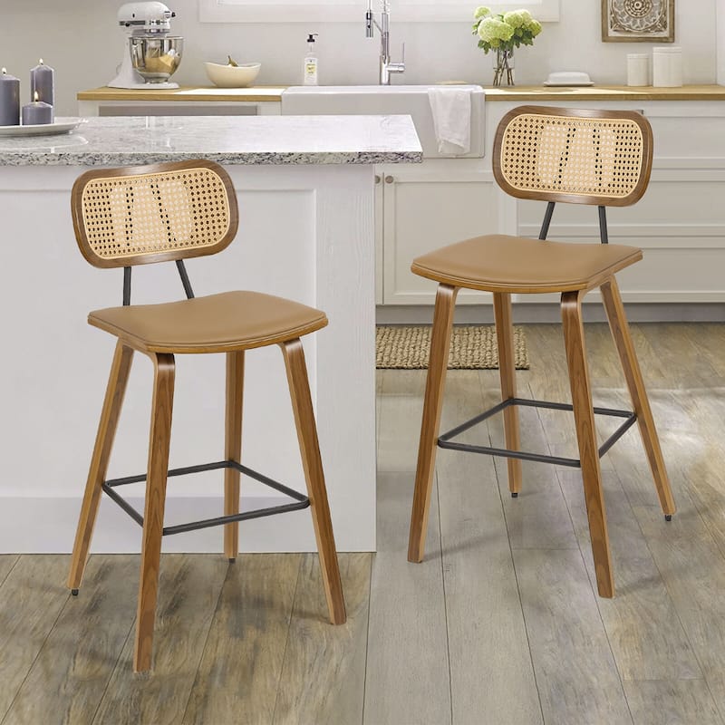26" Upholstered Wood Counter Height Bar Stools - 17.7"W x 19.5"D x 35.1"H