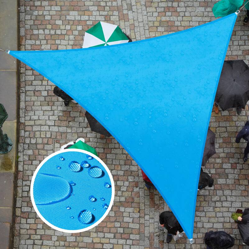 ColourTreeUSA Triangle Waterproof Sun Shade Sail HDPE Mesh Fabric Screen Canopy UV Block 220 GSM - 16' x 16' x 16' - Blue