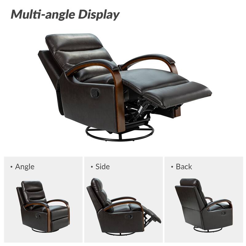 Leopold Genuine Leather Swivel Rocking Manual Recliner Chair with Wooden Arm Accents Set of 2 by HULALA HOME