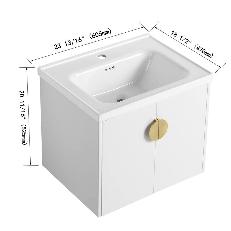 GDFStudio - Emerson Stylish Wall-Mounted Bathroom Vanity with Soft-Close Doors and Ceramic Sink