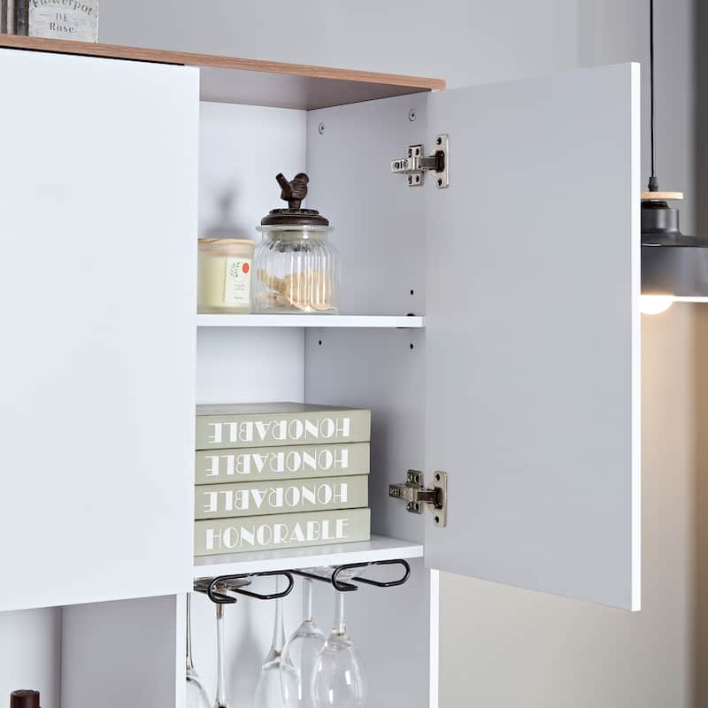 Coffee Bar Wine Cabinet with Storage Shelf, Kitchen Buffet Cabinet with Drawers, Storage Cabinet with Power Ports