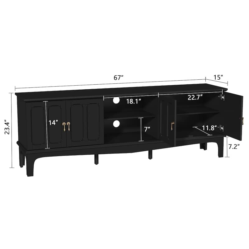 67" Mid-Century Modern TV Stand with Storage Cabinets & Open Shelves