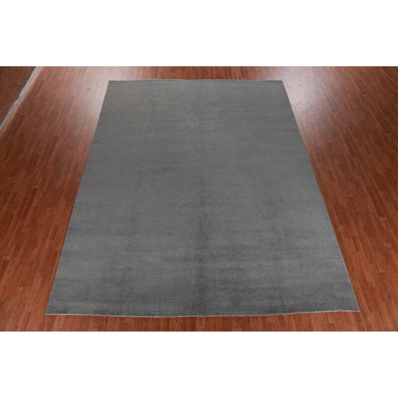 Hand Knotted Oriental 100% Wool Carpet Modern Solid Greys & Charcoal Gabbeh Area Rug - 13' 3'' X 10' 0''