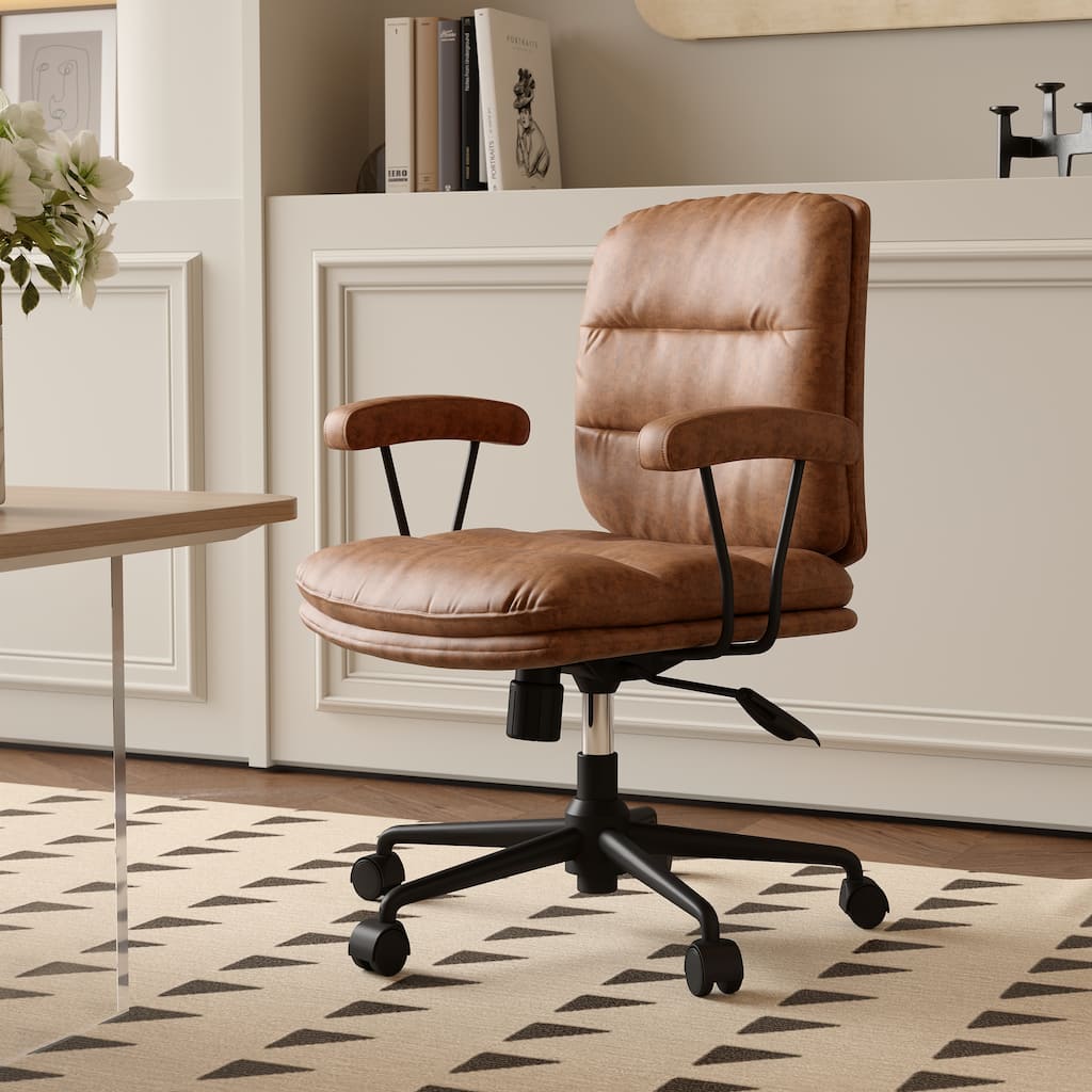 Brown office chair, backrest and seat cushion separate, backrest 90°-135° inclined, armrests included