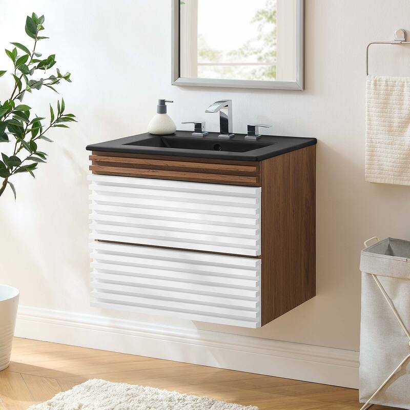 Render 24" Wall-Mount Bathroom Vanity - White Walnut Black