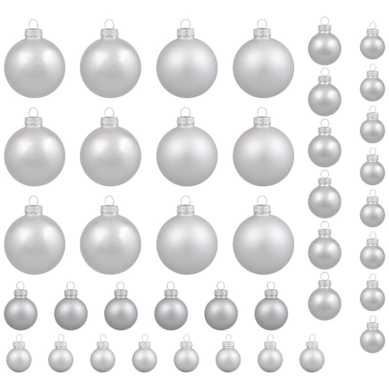 Shiny and Matte Glass Ball Christmas Ornaments - 2.5" - Silver - 40ct