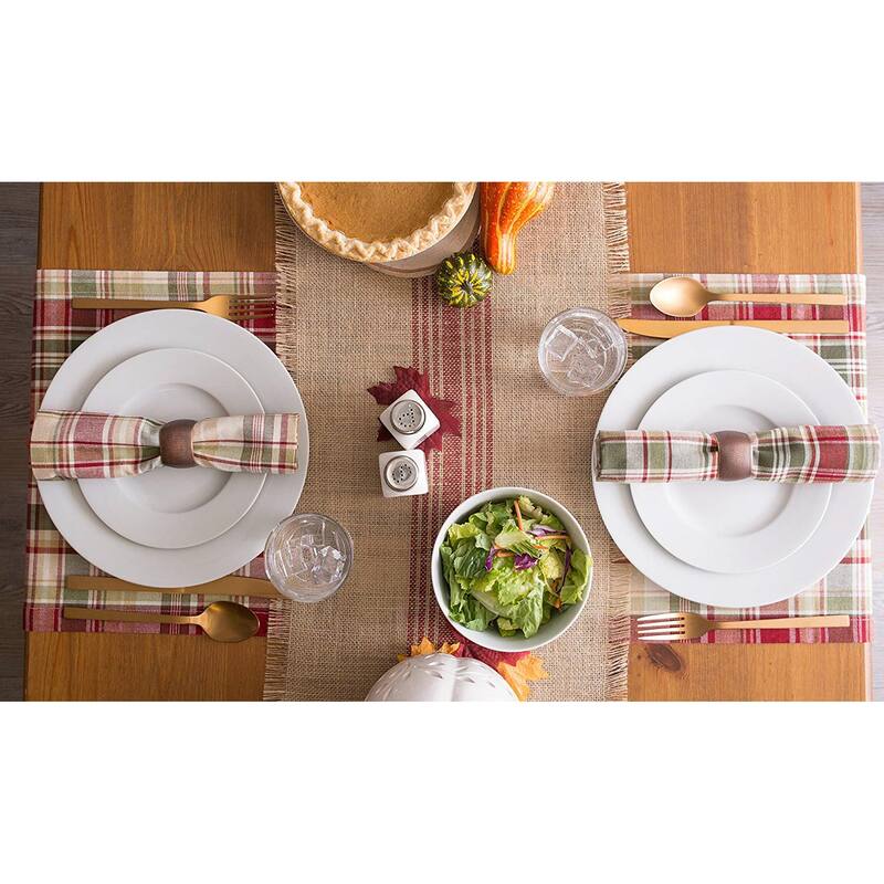 DII Barn Red Middle Stripe Burlap Table Runner, 14x108 inches