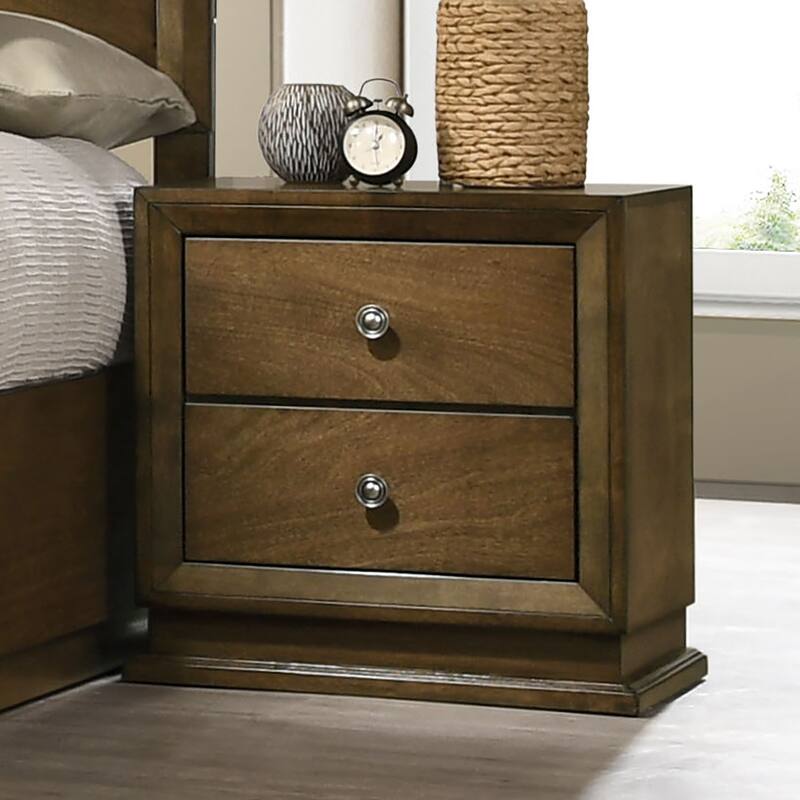 Walnut Finish 1pc Nightstand Transitional Style Bedside Table 2-Drawers Zinc Iron Bronze Metal Knob