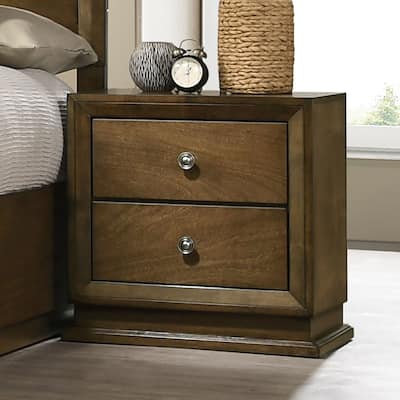 Walnut Finish 1pc Nightstand Transitional Style Bedside Table 2-Drawers Zinc Iron Bronze Metal Knob