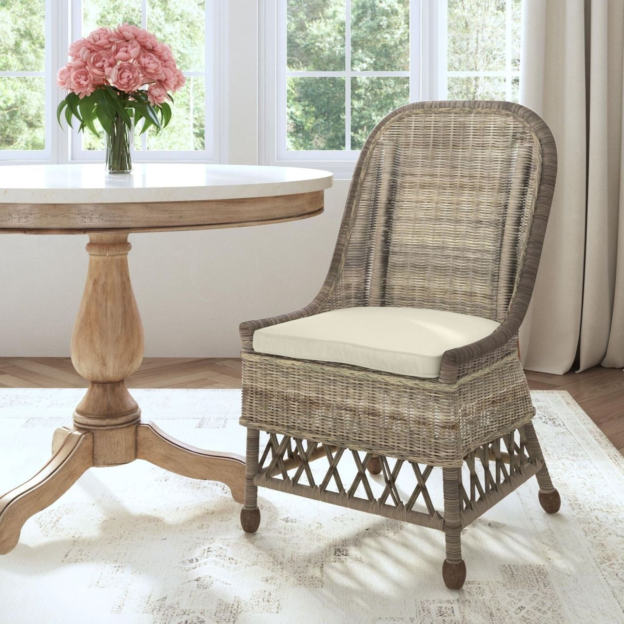 East at Main Natural Rattan Cushioned Dining Chair