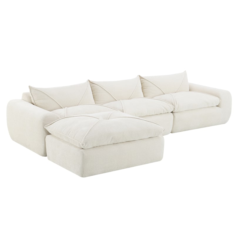 Particle Chenille Sectional Sofa Pull-line Pull-point Design Sofa with Movable Ottoman