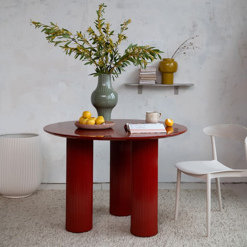 Wood Lacquered Table with Ribbed Legs - 43.25"L x 43.25"W x 29.5"H
