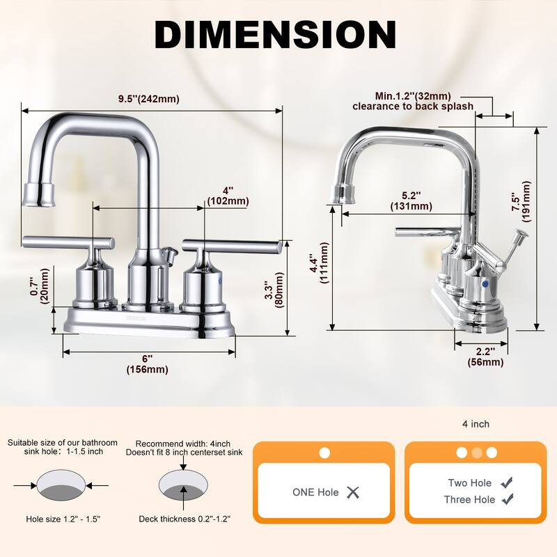 WOWOW 4 in. Centerset Double Handle Bathroom Faucet