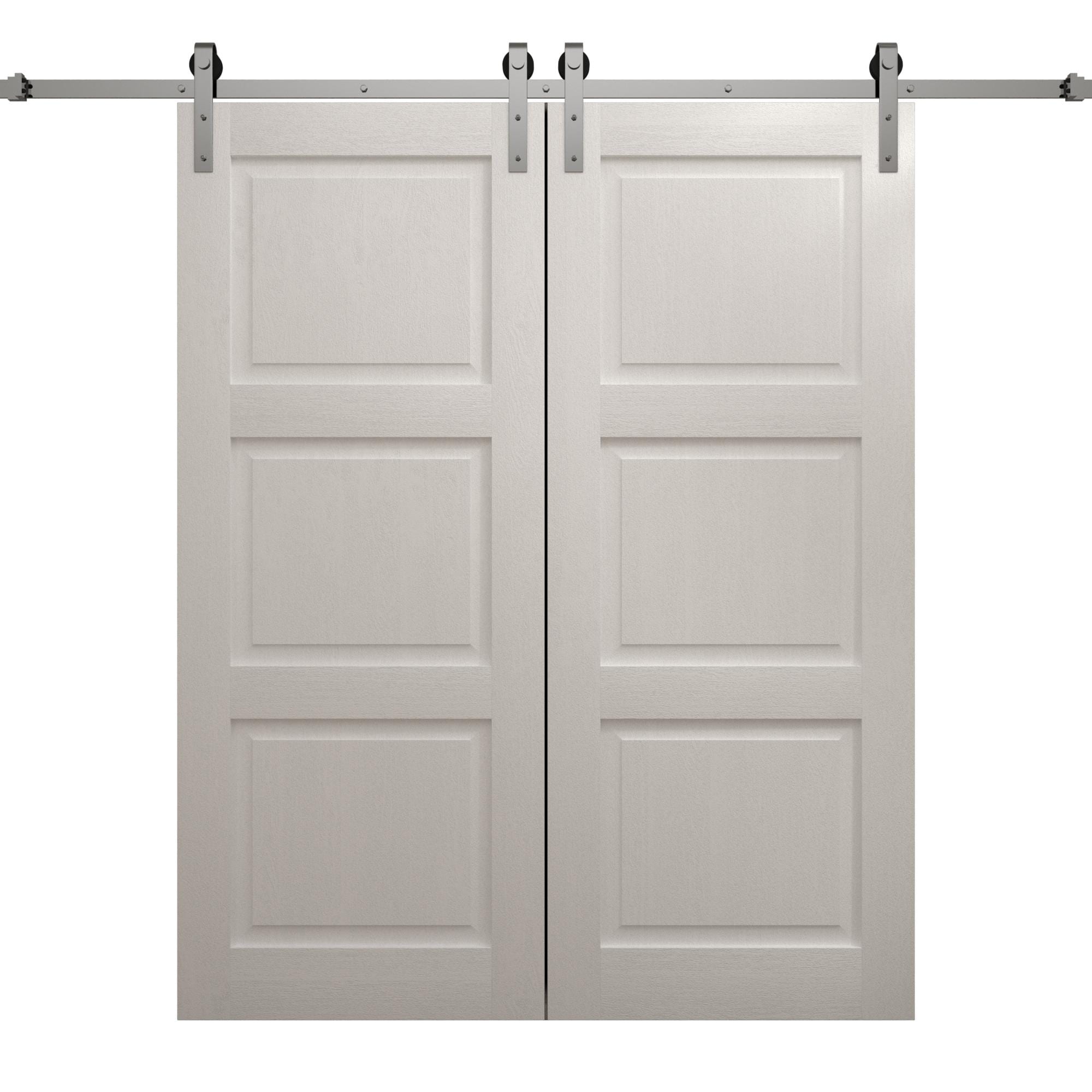 Modern Double Barn Door 36 x 80 inches | Ego 5010 Painted White Oak | 13FT Silver Rail Track Set | Solid Panel Interior Doors