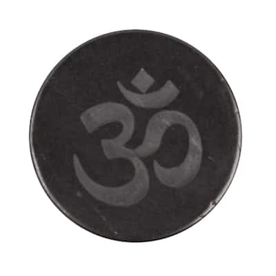 Black Karelian Shungite Gemstone Home Indoor Decoration Round OM Tile - 3.94 inches