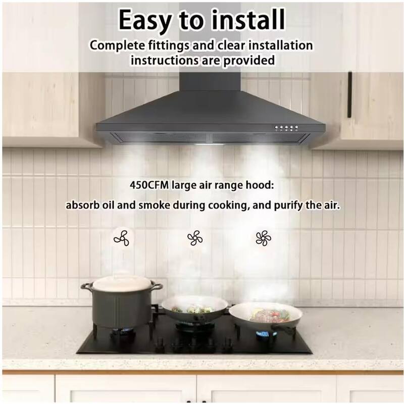 30'' Stainless Steel Range Hood with LED Lights and Removable Aluminum Filters