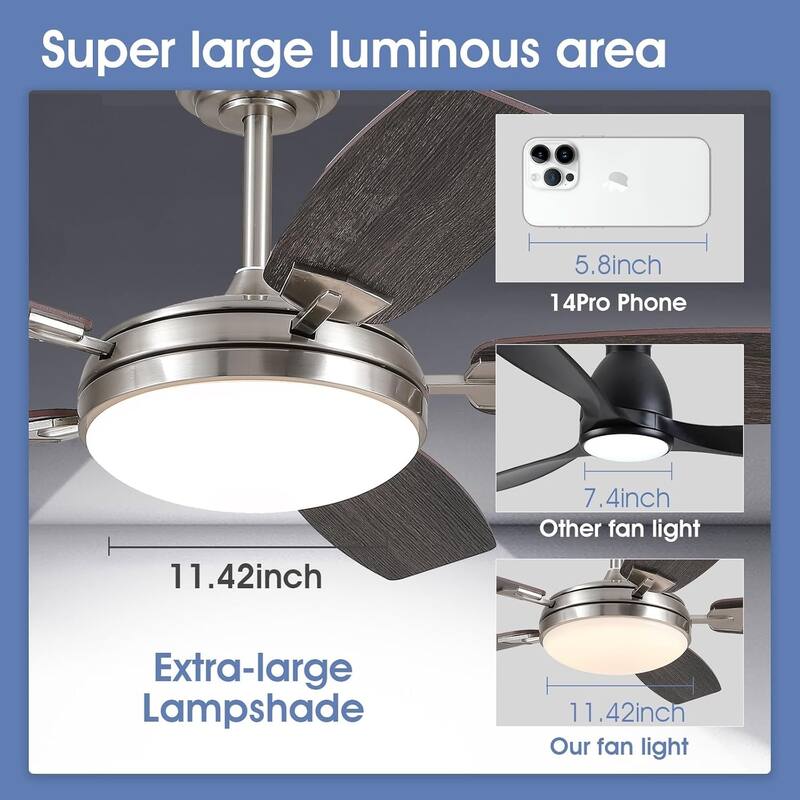 52/66/72 Inch Downrod Ceiling Fan with Light,Plywood Blades,Reversible DC Motor
