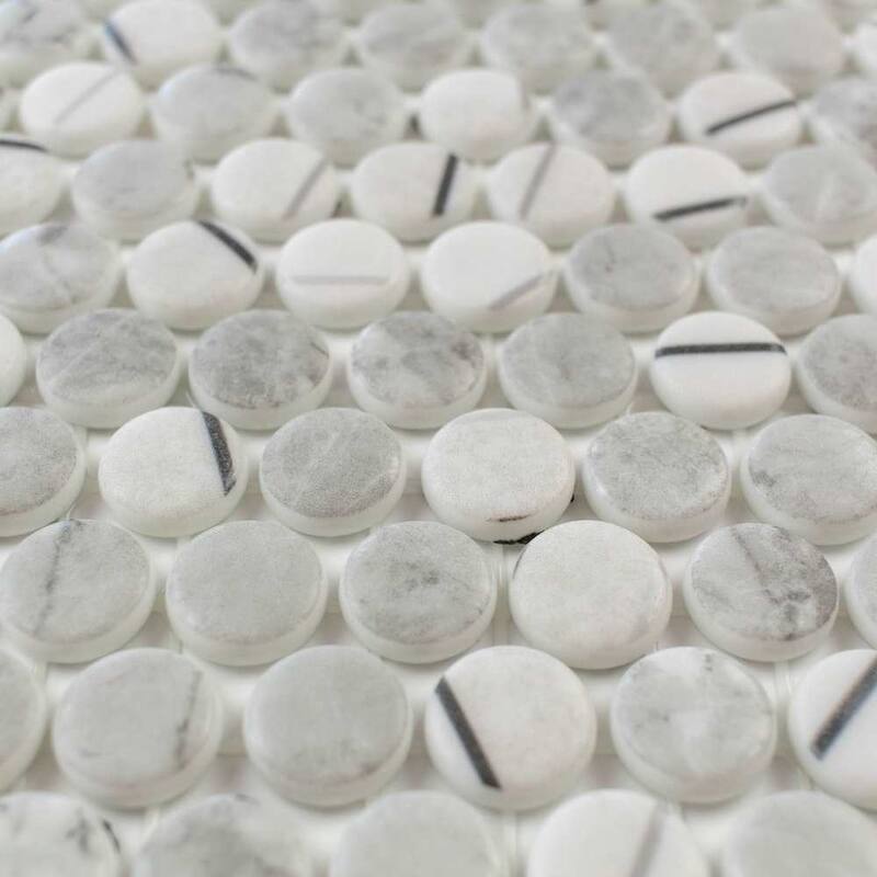 The Tile Life Eterna Penny 12x12 Lineas Gris Round Glass Mosaic Floor, Wall & Backsplash Tile - 4 x 4 Sample