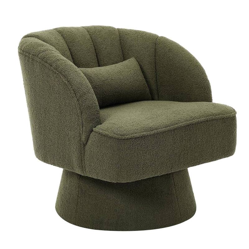 Velvet Upholstered 360° Swivel Accent Chair, Barrel Lounge Chair for Living, Bedroom Reading Nook - Green
