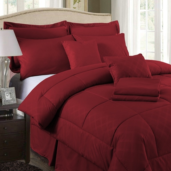 8/10 Piece Burgundy Plaid Comforter Set 