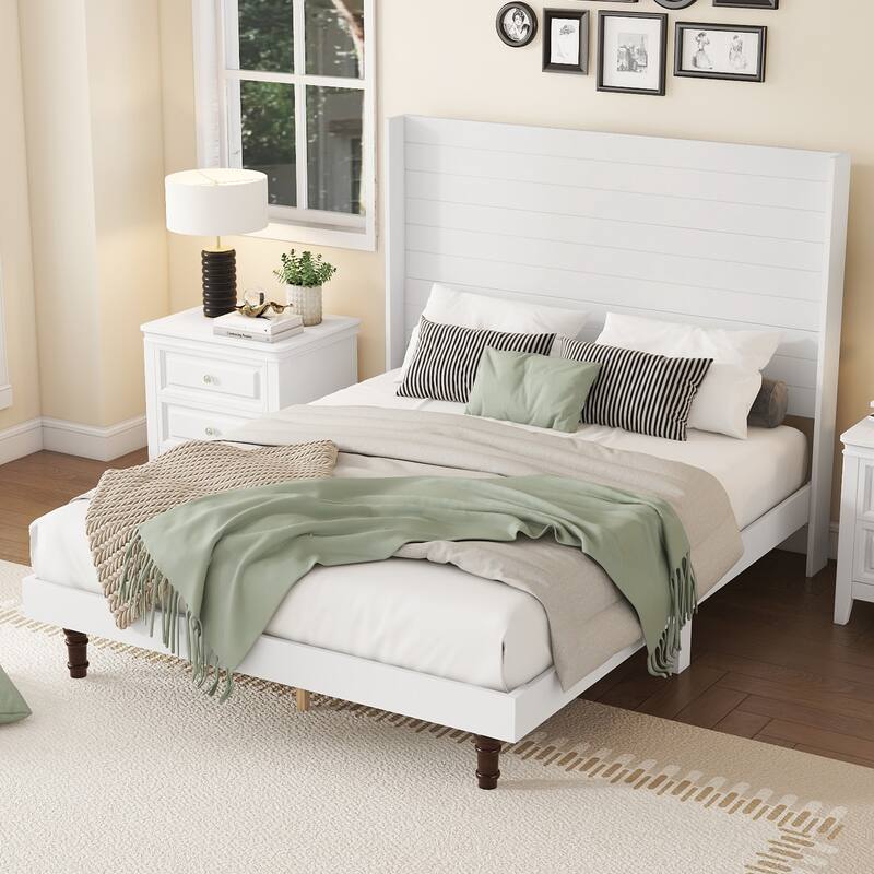 Queen Size White High Headboard Bed with Stylish Design and Durable Materials