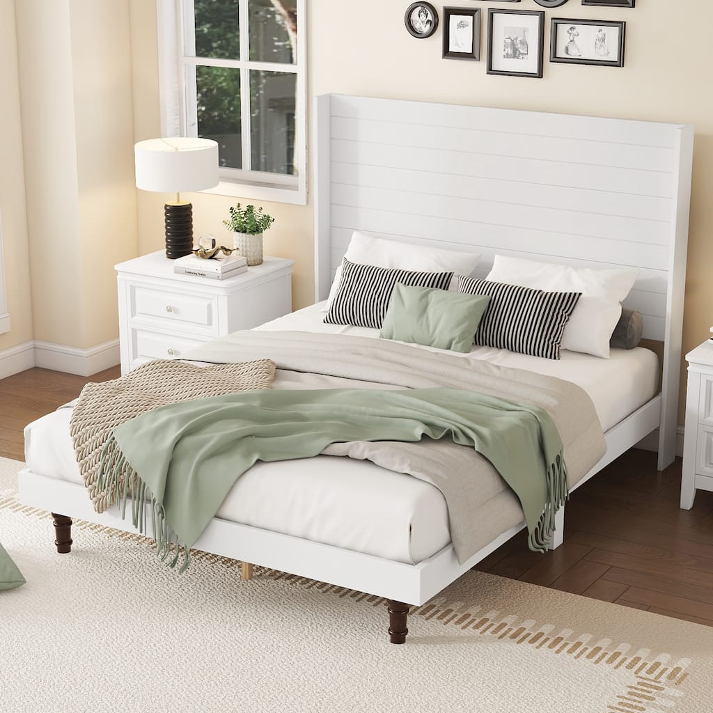 Stylish 54 "High Headboard Queen Size Platform Bed