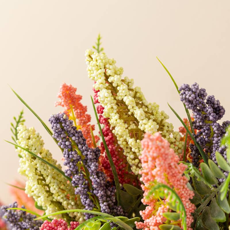 Glitzhome 11"H Pink, Purple & Yellow Mixed Heather Cart Centerpiece