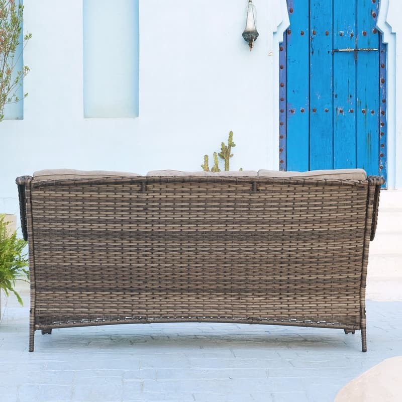 Outdoor Wicker 3-Seater Sofa with cushion, high back and deep seating