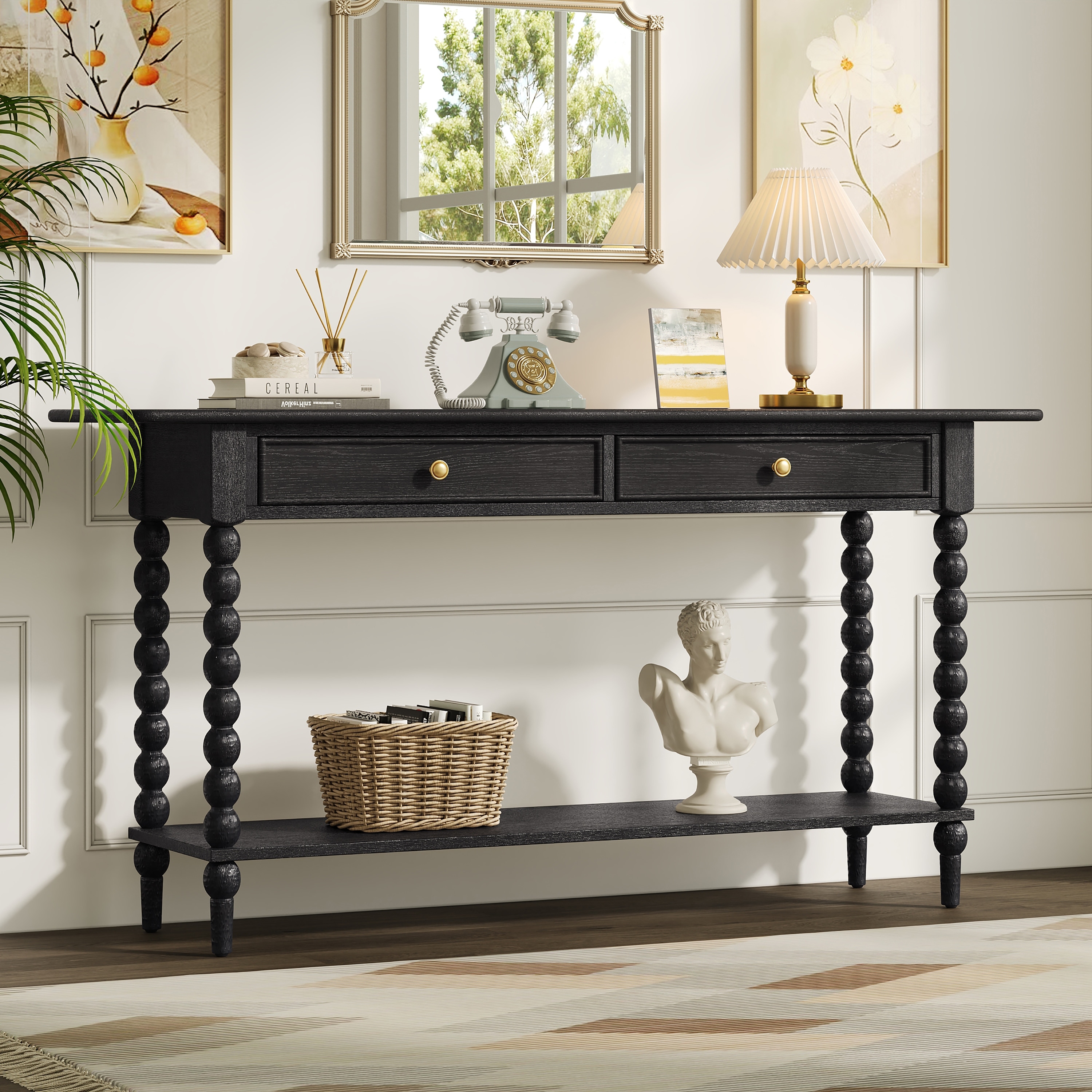 Christopher Knight Home - Duvall Retro Wood Console Table with Artistic Column Details