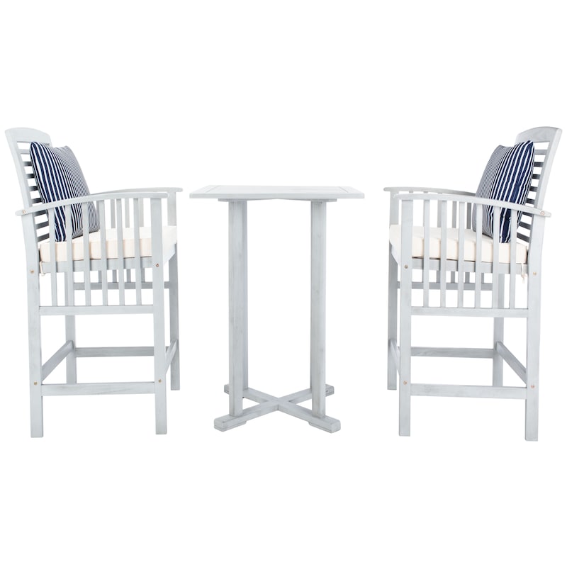 SAFAVIEH Outdoor Sheyla 3-Piece Bar Height Bistro Set - 28Wx28Dx40H