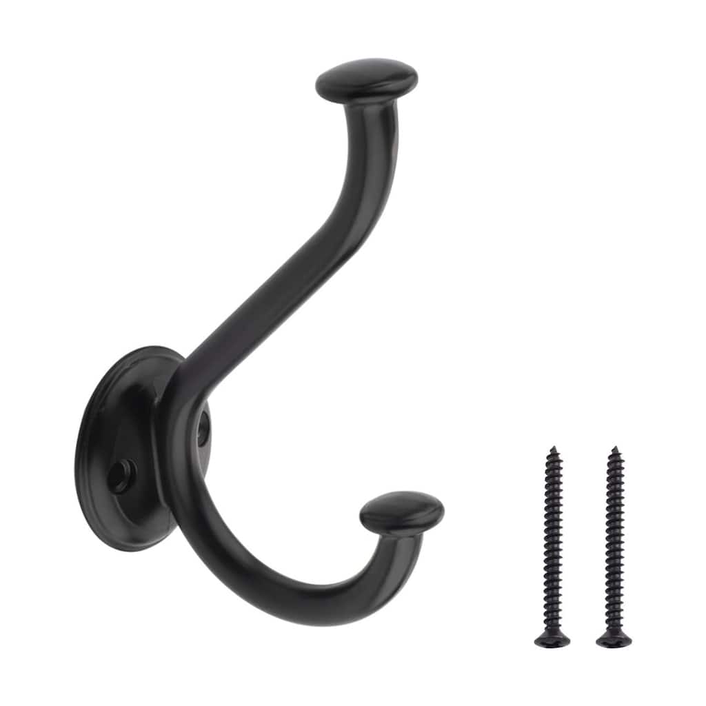 5 Pack 4.5" Flat Black ‎Zinc Alloy Double Coat Hooks
