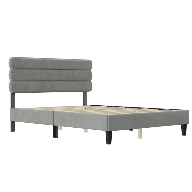 Queen Size Modern Channel-tufted Upholstered Platform Bed