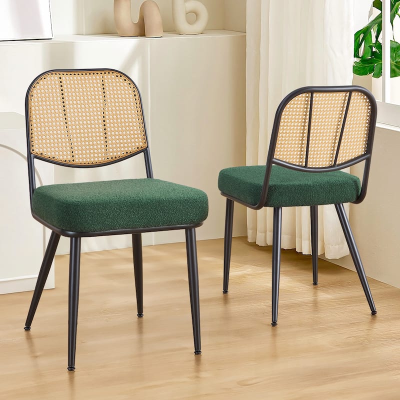 Upholstered Rattan Dining Chairs Set of 2 Side Chair - 33.86"H x 18.9"W x 22.83"D
