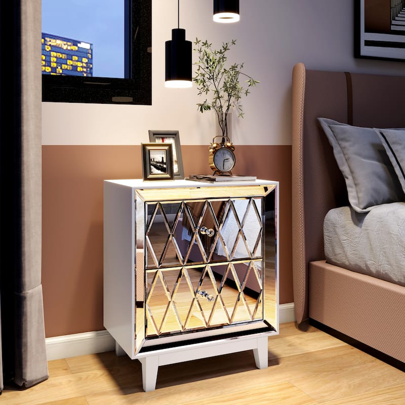 2-Drawer Mirrored Nightstand, Set of 2