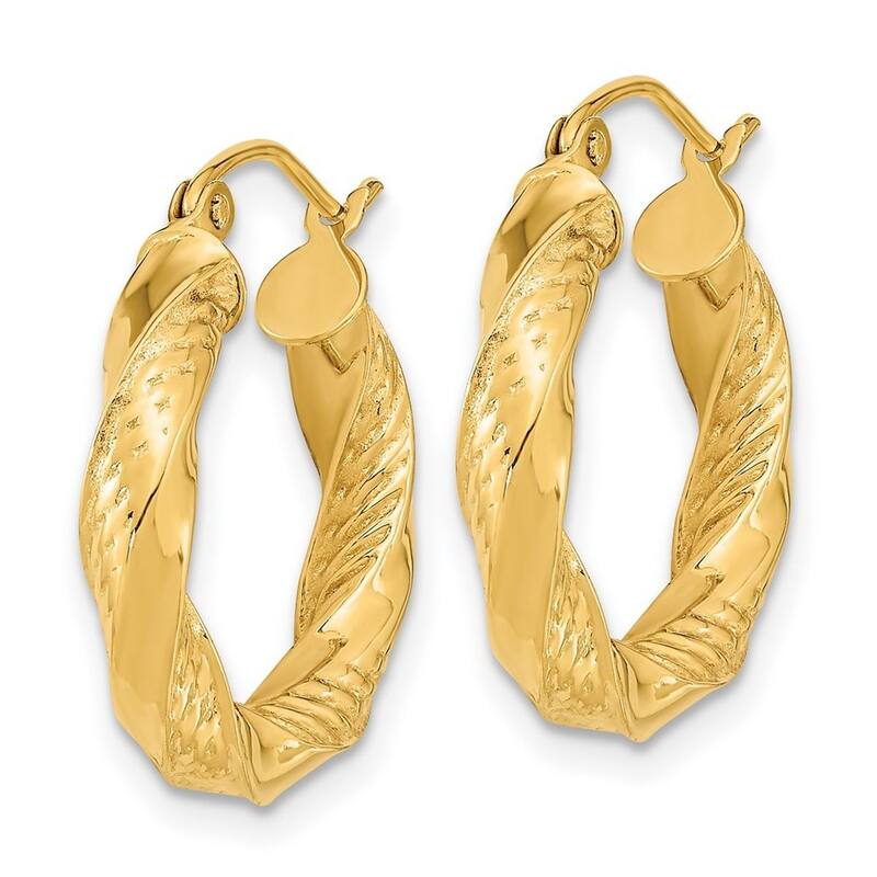 Curata 14k Yellow Gold 3.8x21mm Polished Textured Twisted Hoop Earrings