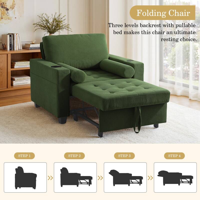 2 Set Convertible Adjustable Lounge 3-in-1 Pull-Out Sleeper Chair Bed