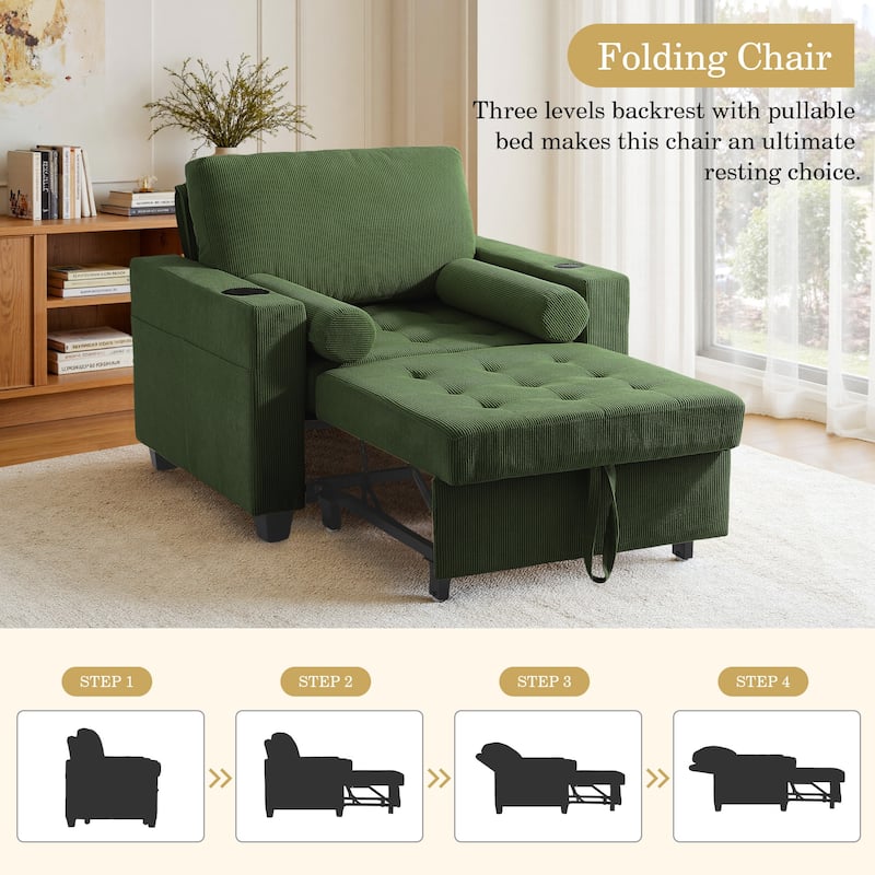 3-in-1 Pull-Out Sleeper Chair Bed Convertible Adjustable Lounge