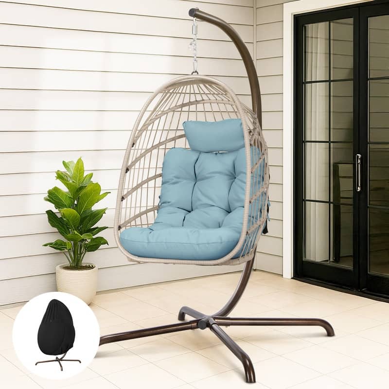 FINCATI Outdoor Oversized Luxury Hanging Egg Chair with Stand, 350 lbs Indoor Egg Swing Chair with Stand, Egg Chair Outdoor