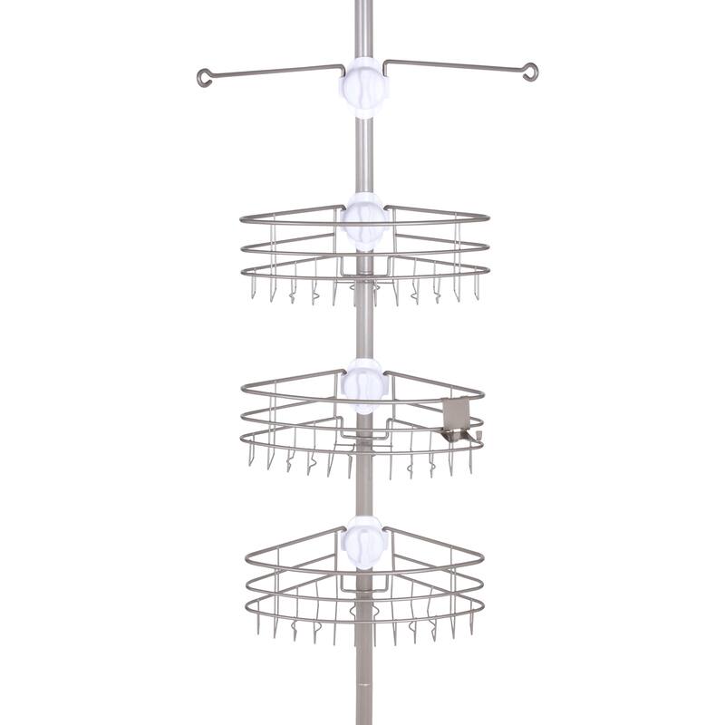 Kenney 3-Tier Spring Tension EasySlide Adjustable Shower Corner Pole Caddy - Brushed Nickel
