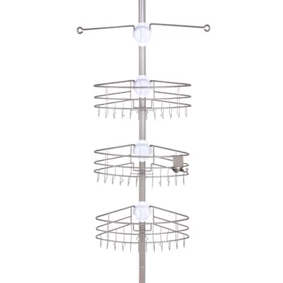 Kenney 3-Tier Spring Tension EasySlide Adjustable Shower Corner Pole Caddy - Brushed Nickel